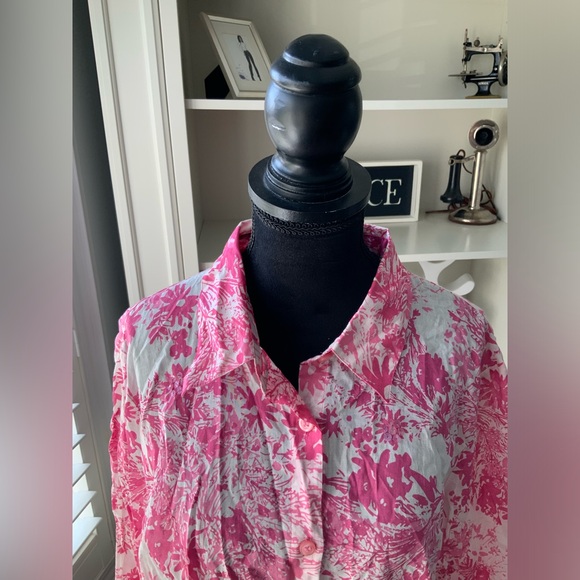 Vintage LIZ CLAIBORNE FIRST ISSUE Pink & White Button Up Cotton Blouse SZ Large - Picture 12 of 14
